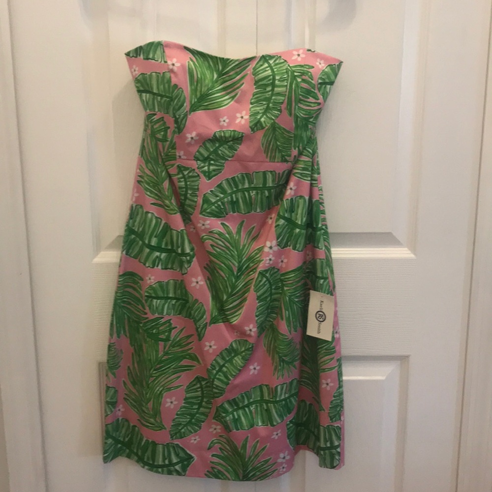 NWT Kaeli Smith Pink Palm Leaf Strapless Dress